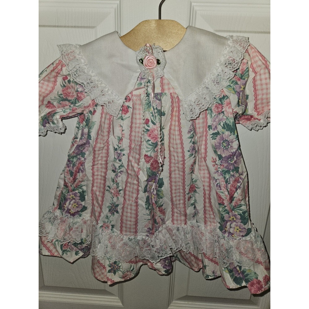 Vintage 1980s Evy Floral Pattern Colorful Girl's Dress w/ Lace Trim Size 2T